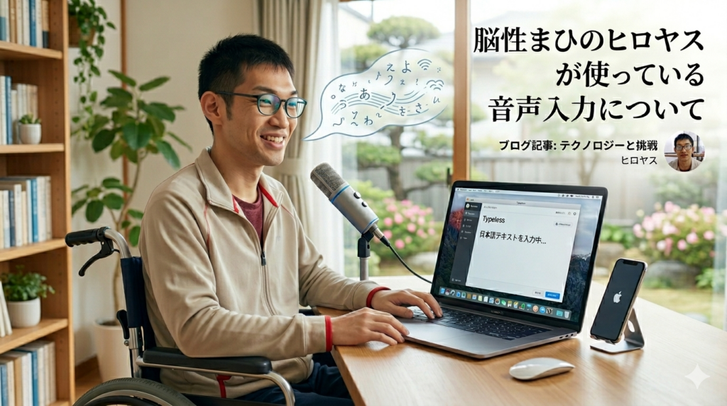 脳性麻痺の身体障害者が、音声入力している画像